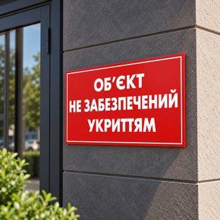 Табличка інформаційна "Об'єкт не забезпечений укриттям" ламінована 100228 фото